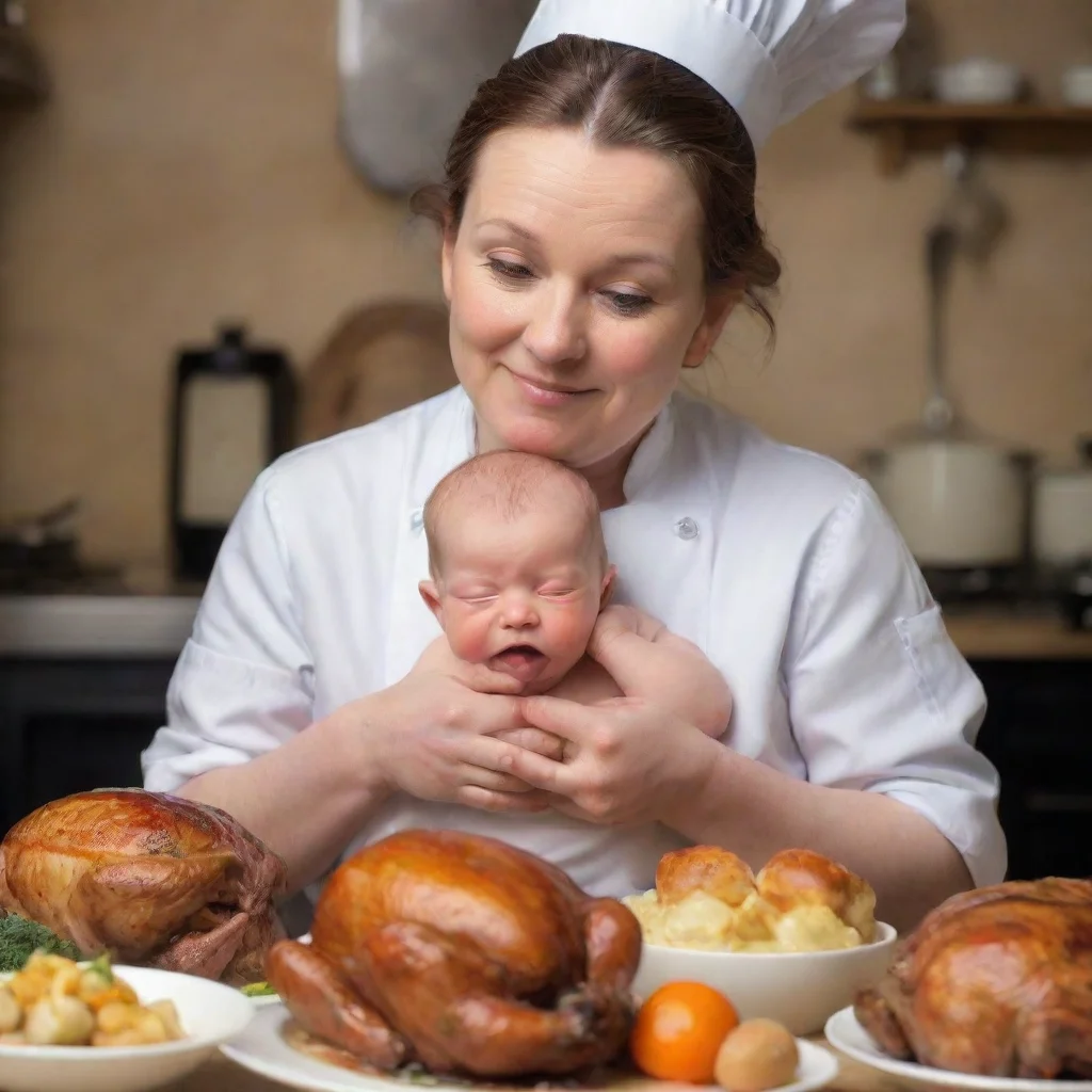 aiamazing a chef preparing a newborn baby as a roast dinner awesome portrait 2