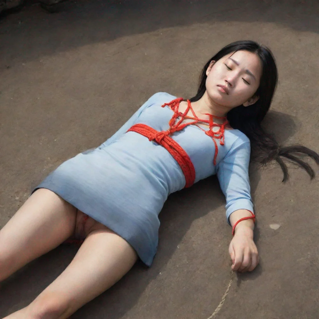 aiamazing a chinese girl aged 15. a thick noose is around her neck tightly.she closed her eyes. awesome portrait 2