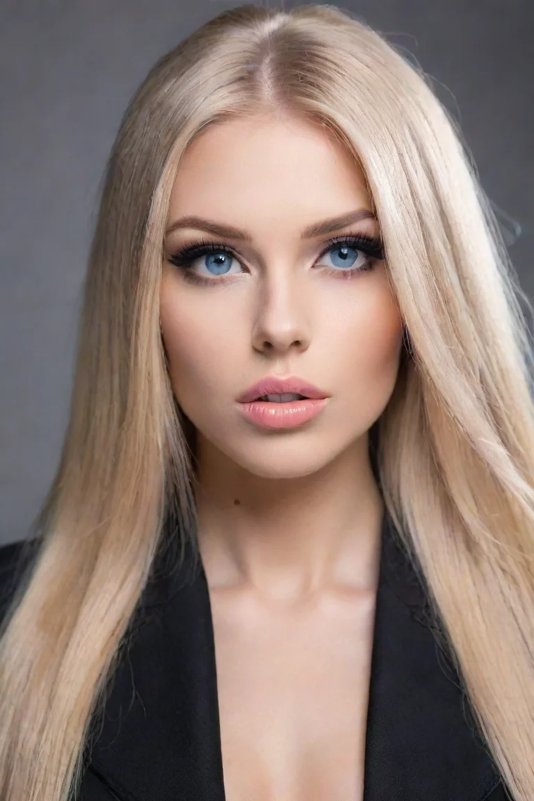 aiamazing a close up of a young beautiful lady. long blonde straight hair. seductive sight and mouth. cool outfit and makeup.  awesome portrait 2 portrait
