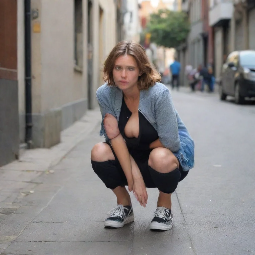 aiamazing a female crouch on street. awesome portrait 2