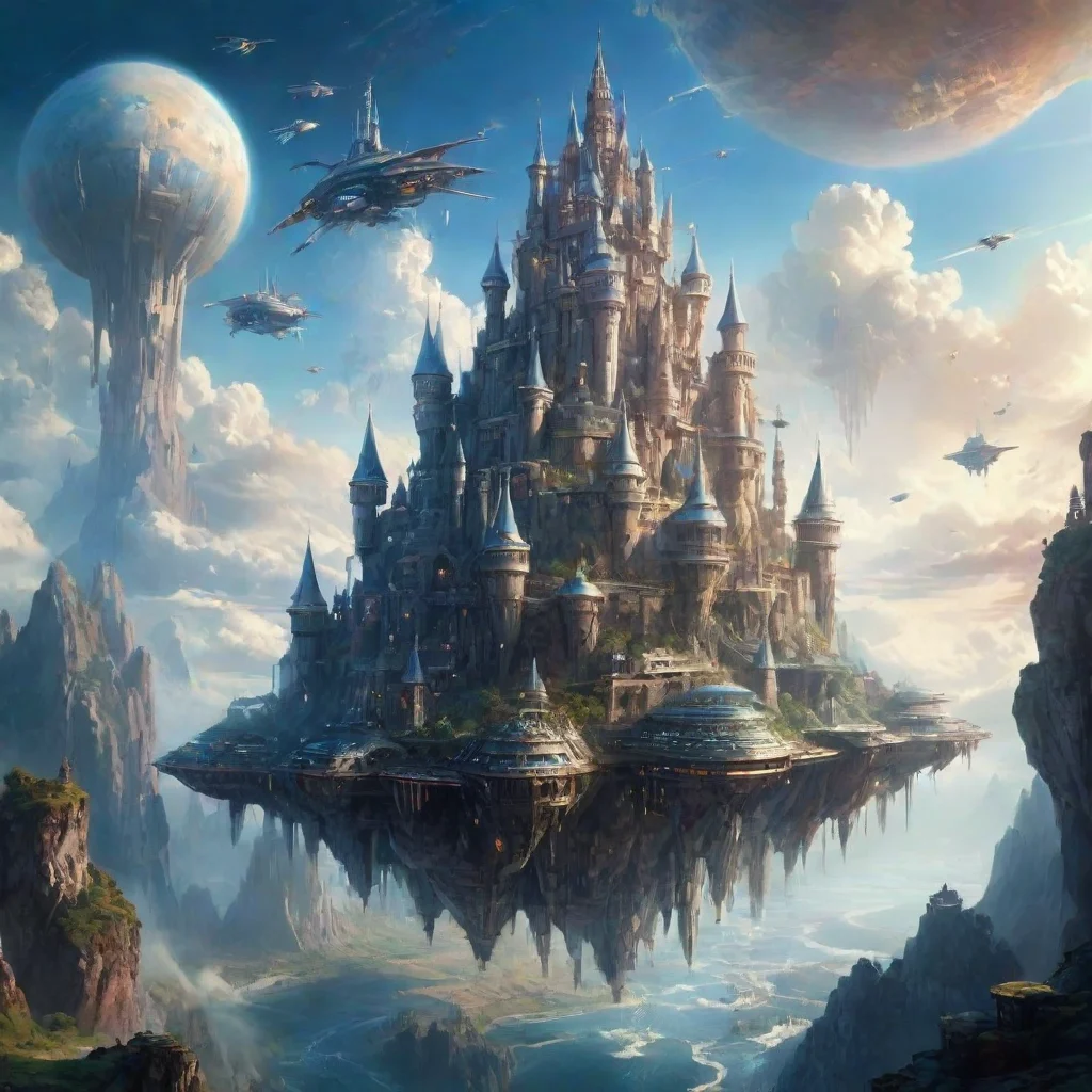aiamazing a futuristic world with spaceships and a castle in the sky  awesome portrait 2