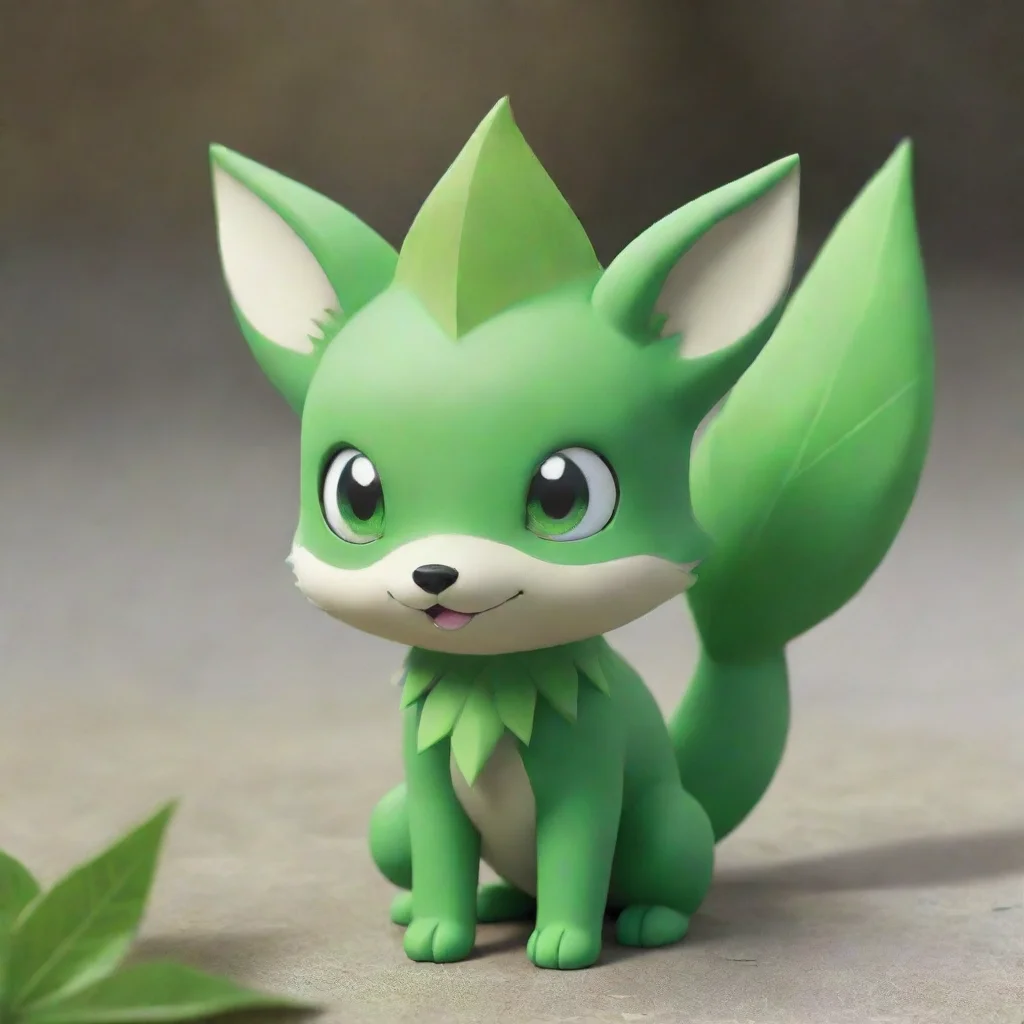 aiamazing a green fox pokemon with a leaf on its head awesome portrait 2