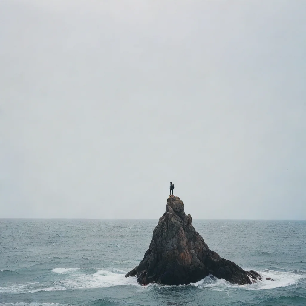 aiamazing a human standing on a rock in middle of ocean awesome portrait 2