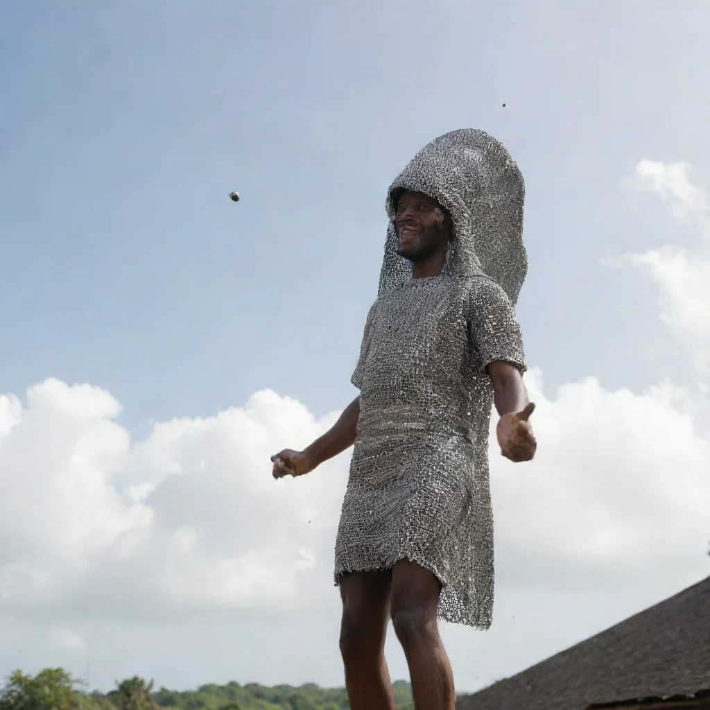 aiamazing a jamaicanman wearing chainmail coiffe falling from the sky awesome portrait 2