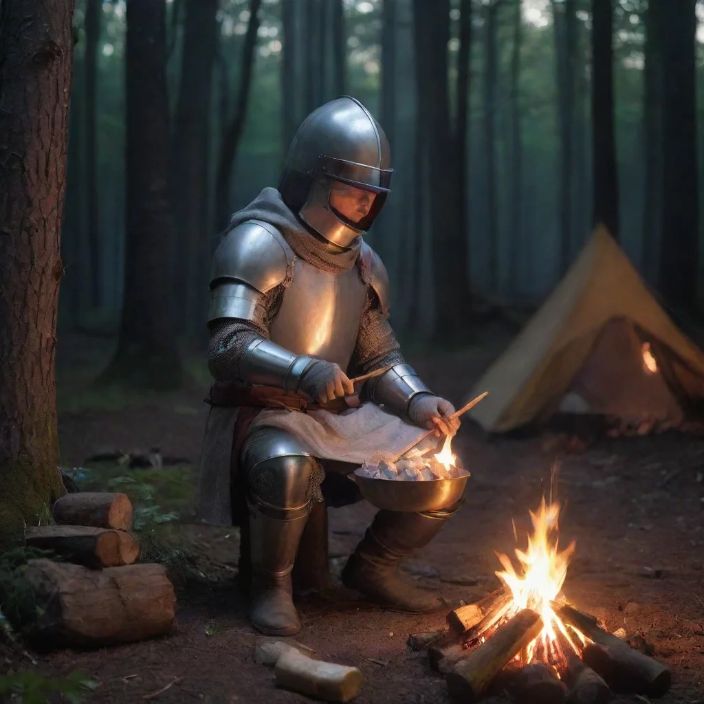 aiamazing a knight cooking marshmallows on campfire at the forest in 12 am awesome portrait 2