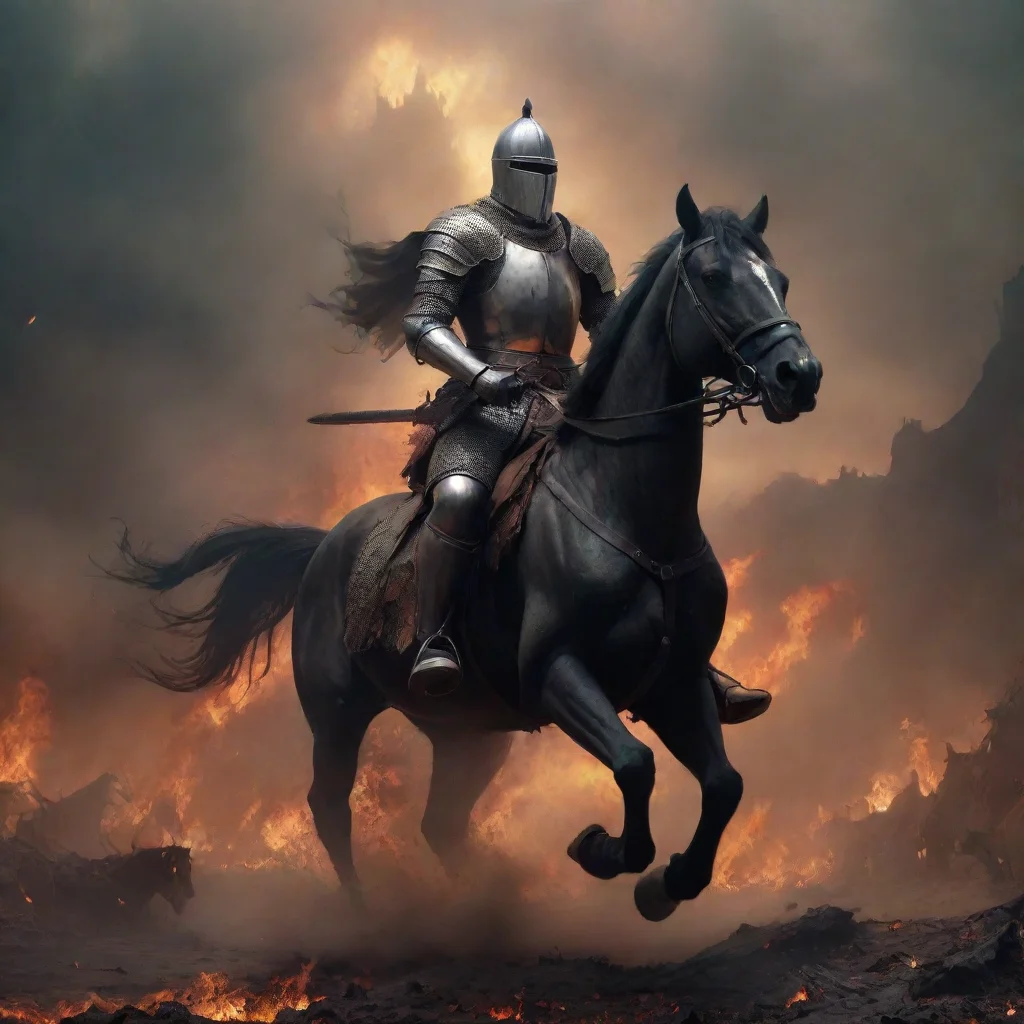 aiamazing a knight riding horse through hellscape awesome portrait 2