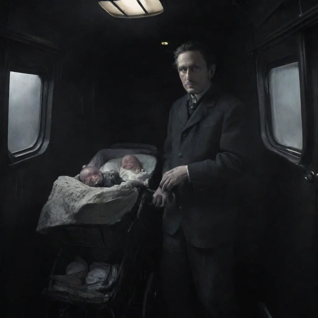 aiamazing a man leaving a newborn baby in a buggy on a dark and haunted train awesome portrait 2
