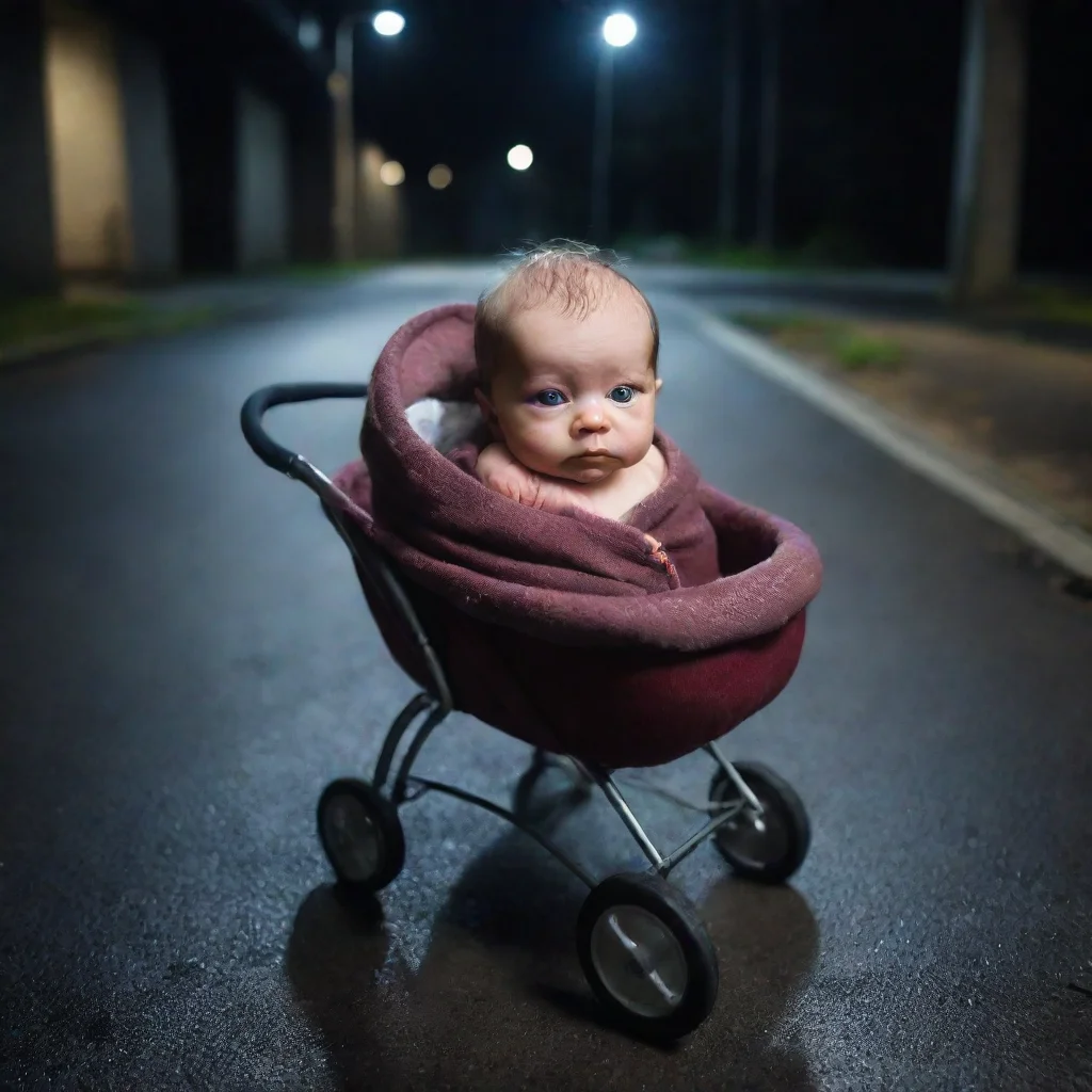 aiamazing a newborn baby in a buggy left in a dark car park awesome portrait 2