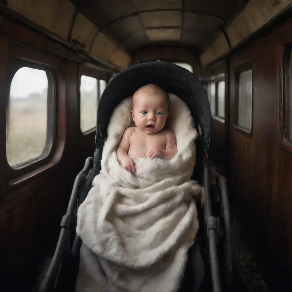 aiamazing a newborn baby in a buggy on a haunted train awesome portrait 2