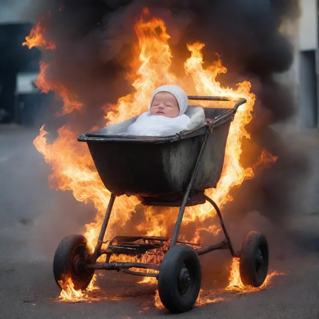 aiamazing a newborn baby in a buggy on fire in a car park awesome portrait 2