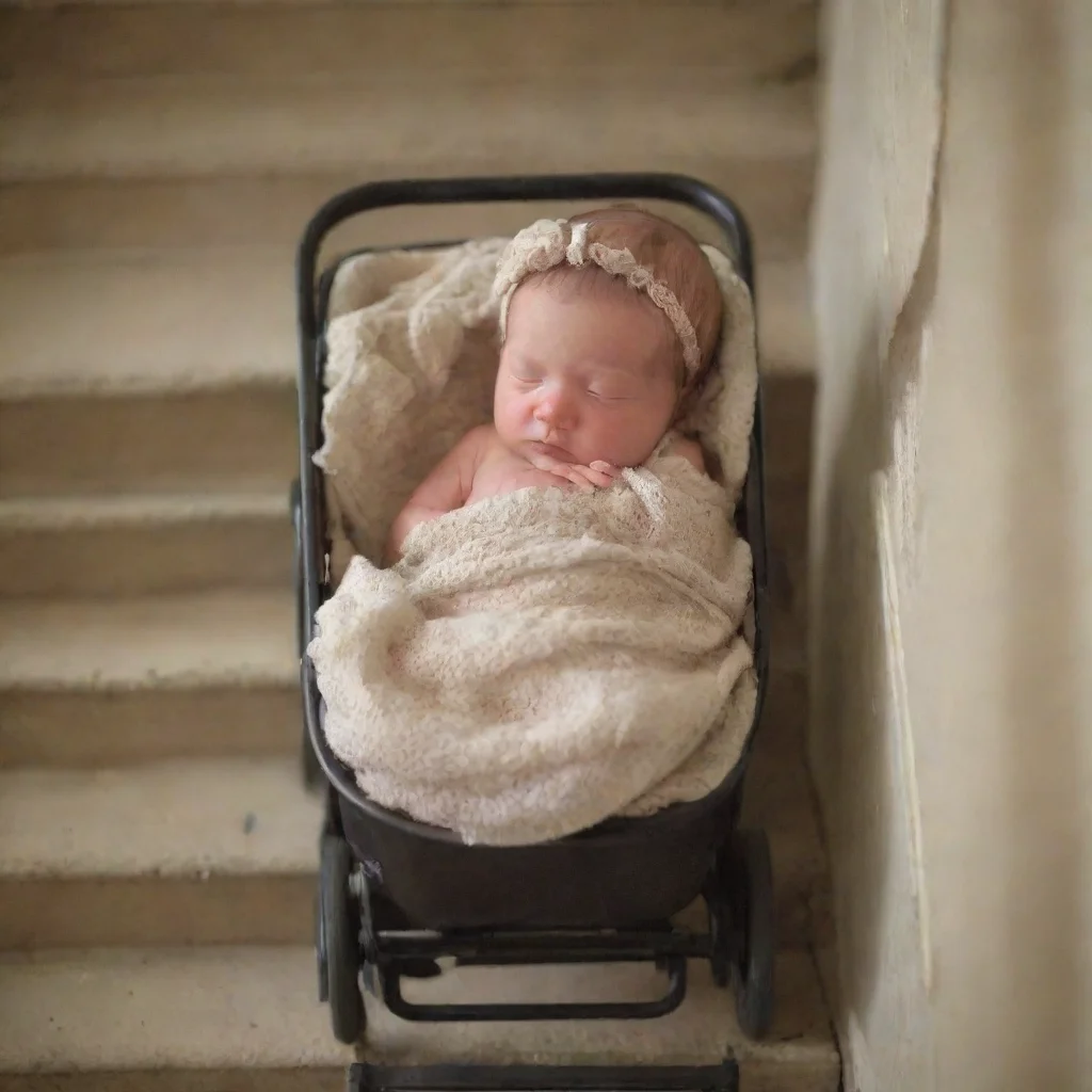 aiamazing a newborn baby in a buggy rolling down stairs awesome portrait 2