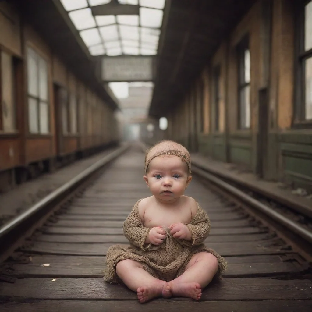 aiamazing a newborn baby in a haunted train station awesome portrait 2