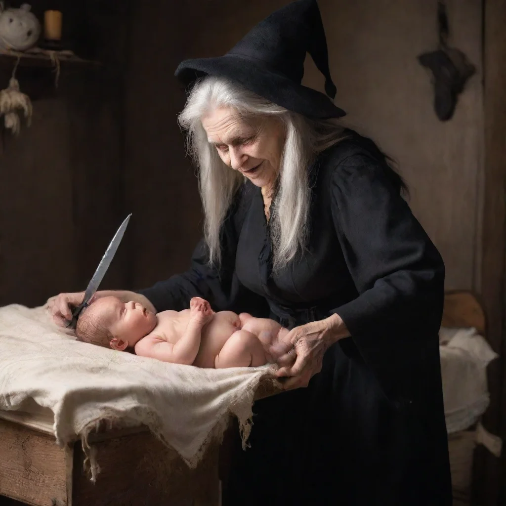 aiamazing a old witch with a knife cutting open a newborn baby awesome portrait 2