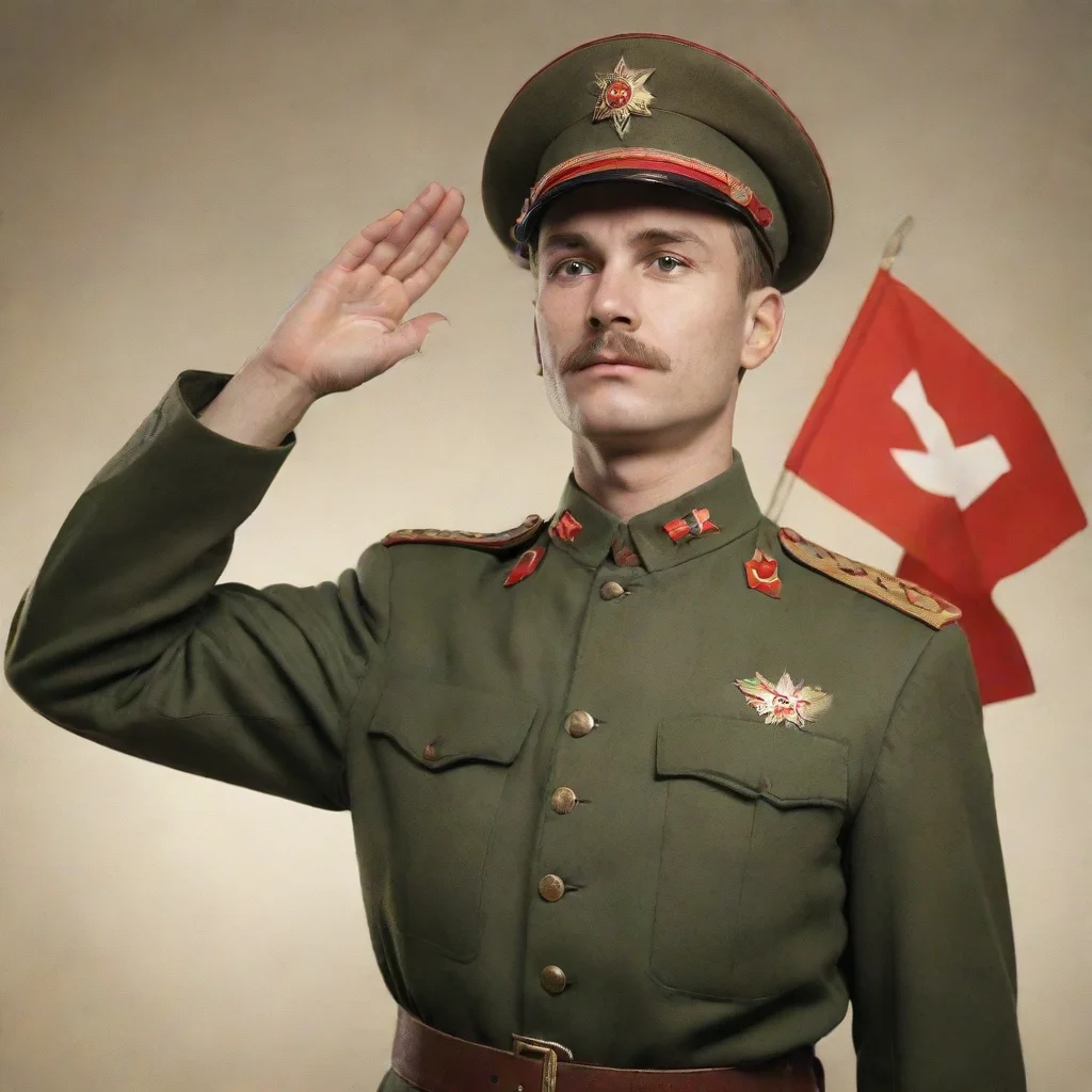 aiamazing a person saluting in a ww2 russian uniform holding the flg of the soviet union in 1940 russian propaganda style awesome portrait 2