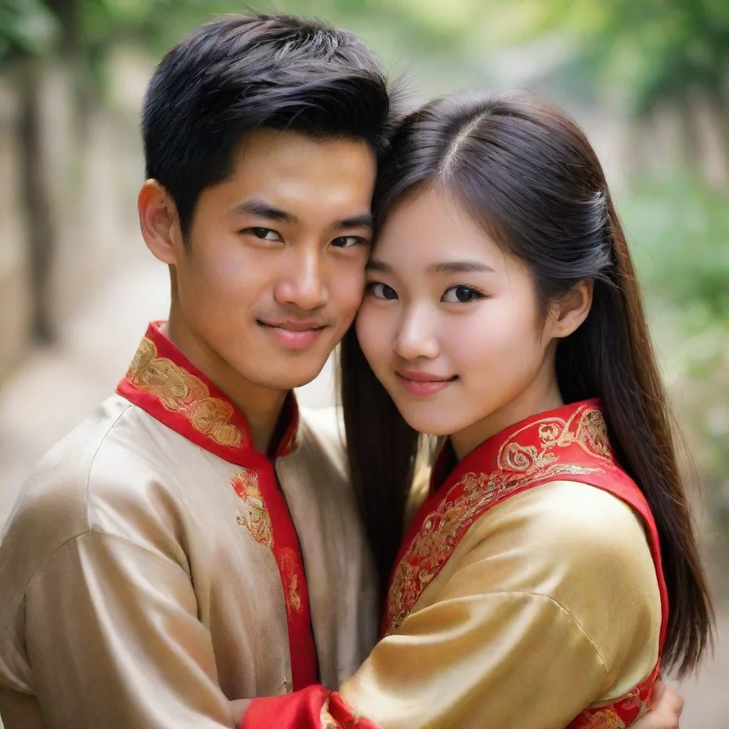 aiamazing a pretty chinese girl and a handsome chinese boy hug each other awesome portrait 2