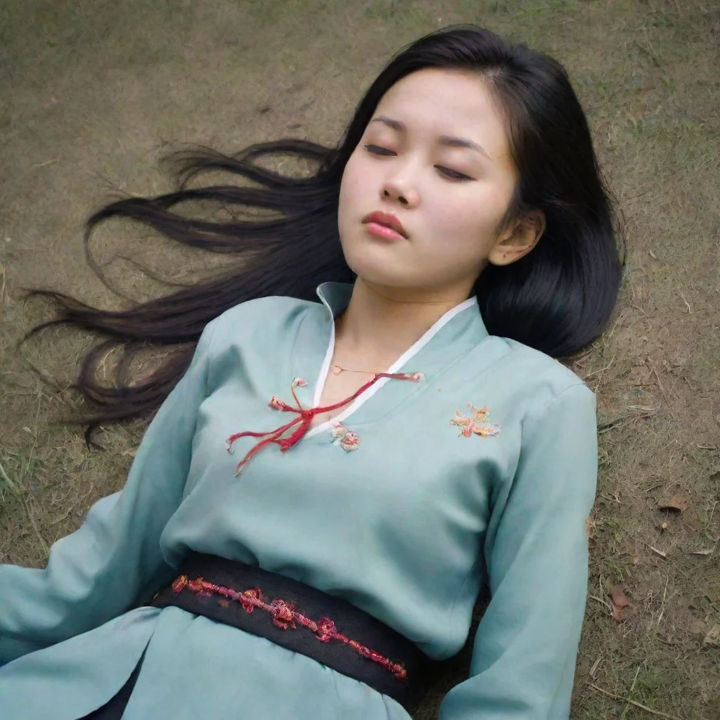 aiamazing a pretty chinese girl died on the ground with her eyes closed .a sword pierced into the gr awesome portrait 2