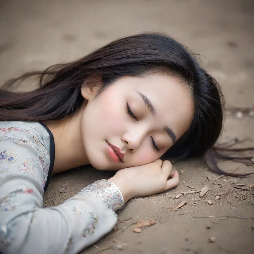 aiamazing a pretty chinese girl lying on the ground with her face down.she died and closed her eyes awesome portrait 2