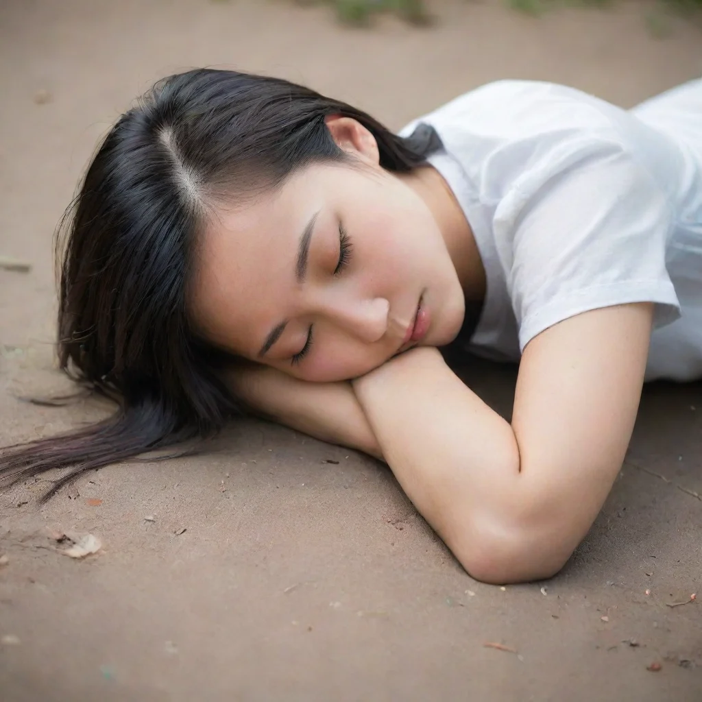 aiamazing a pretty chinese girl lying on the ground with her head down.she died and closed her eyes. awesome portrait 2