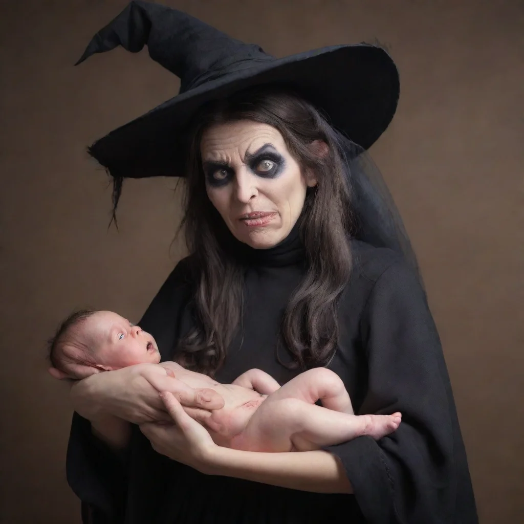 aiamazing a scary ugly witch taking a newborn baby away from its mother awesome portrait 2