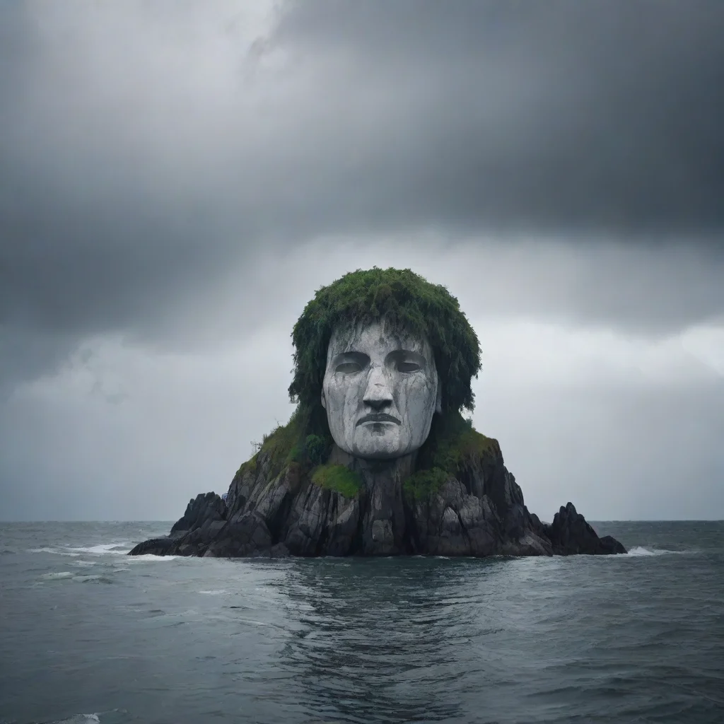 aiamazing a small island with a giant marble head on it  dark moody stormy misty ar 209 awesome portrait 2