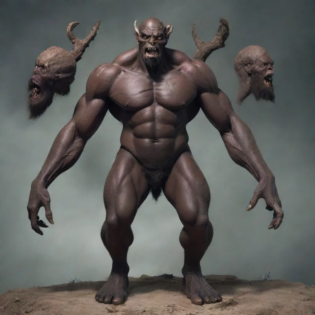 aiamazing a three headed giant with dark skin like a demon awesome portrait 2