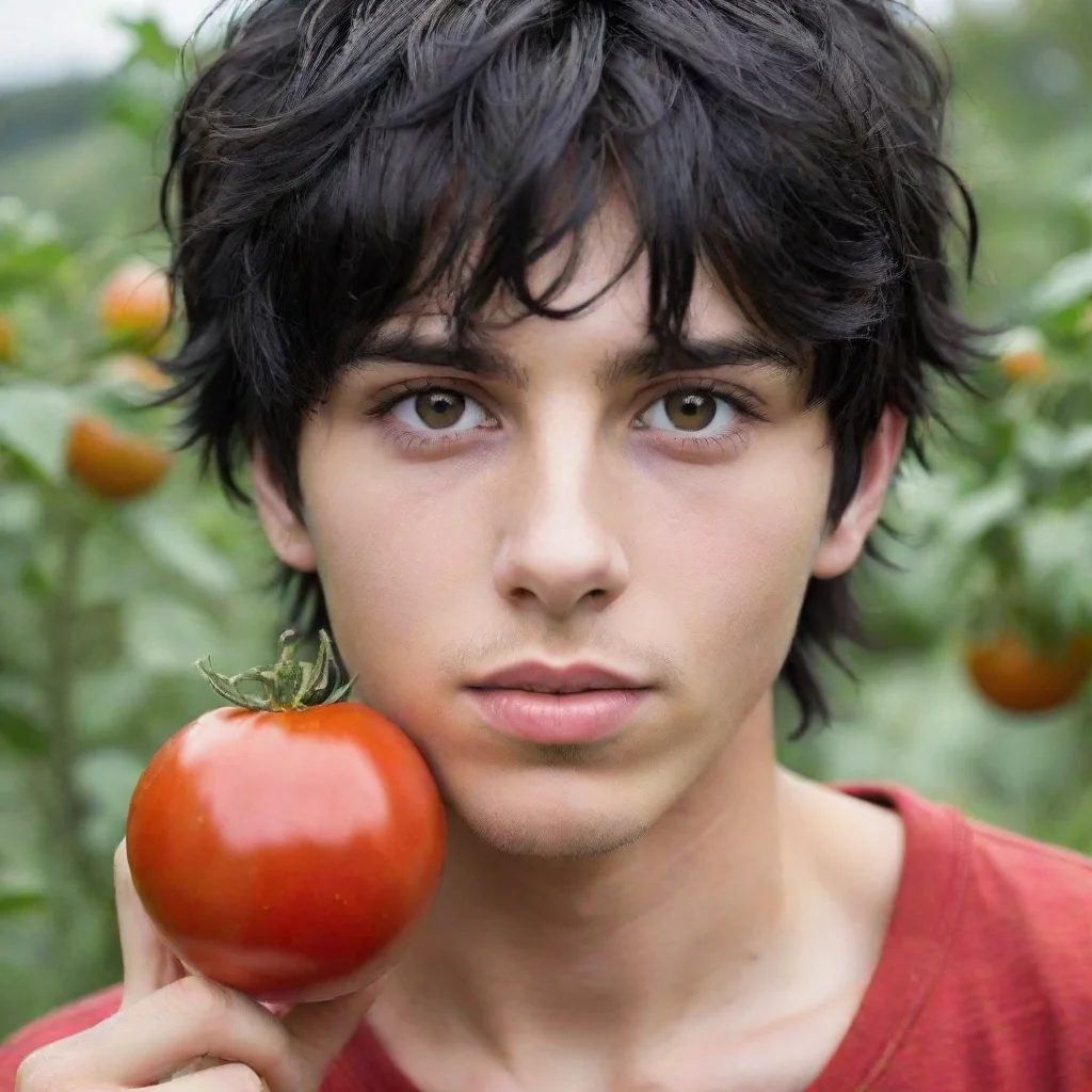 aiamazing a white 20 year old male with black hair but he is a tomato person awesome portrait 2