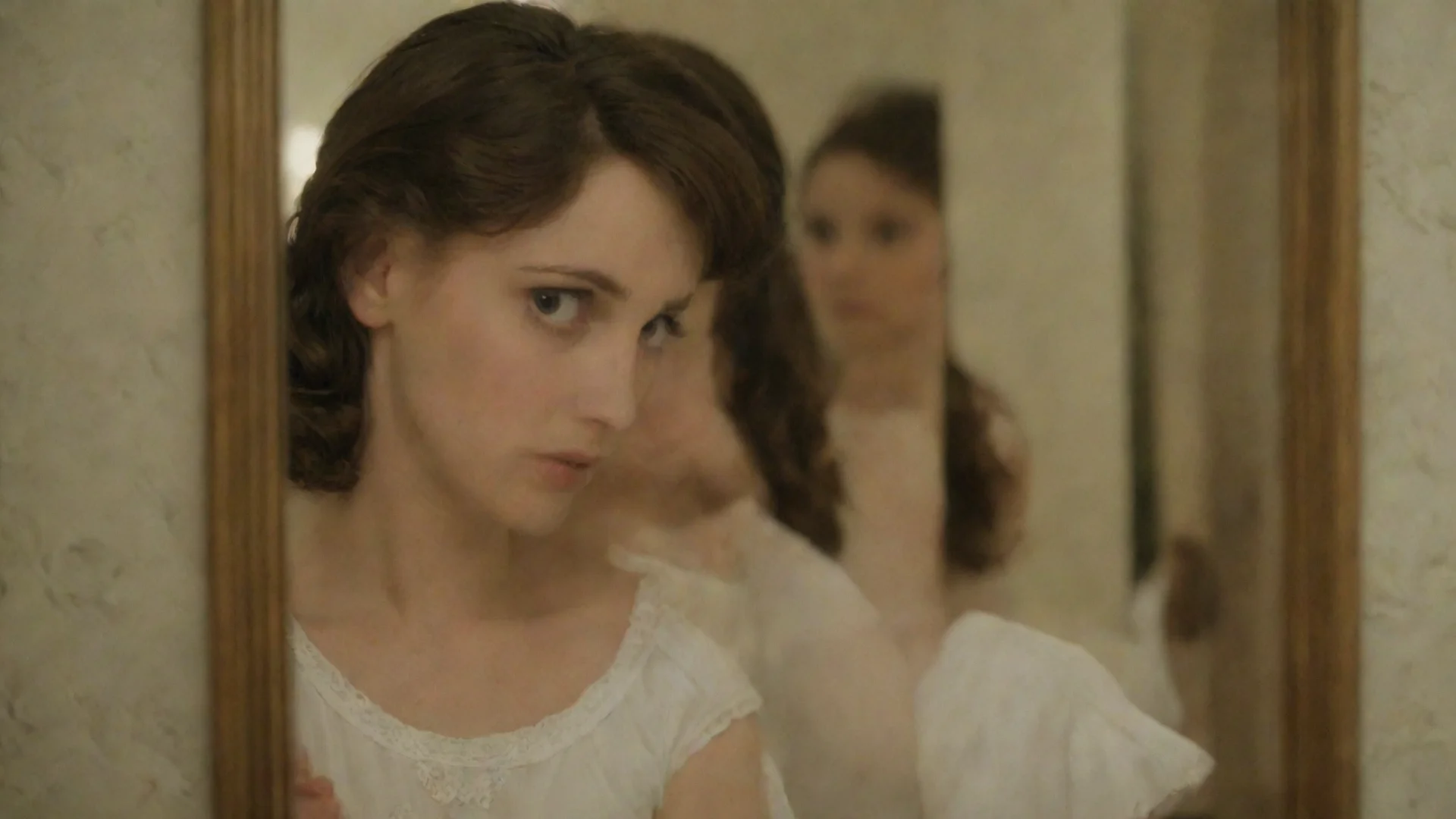 aiamazing a woman looking at herself in a mirror with nostalgy awesome portrait 2 wide