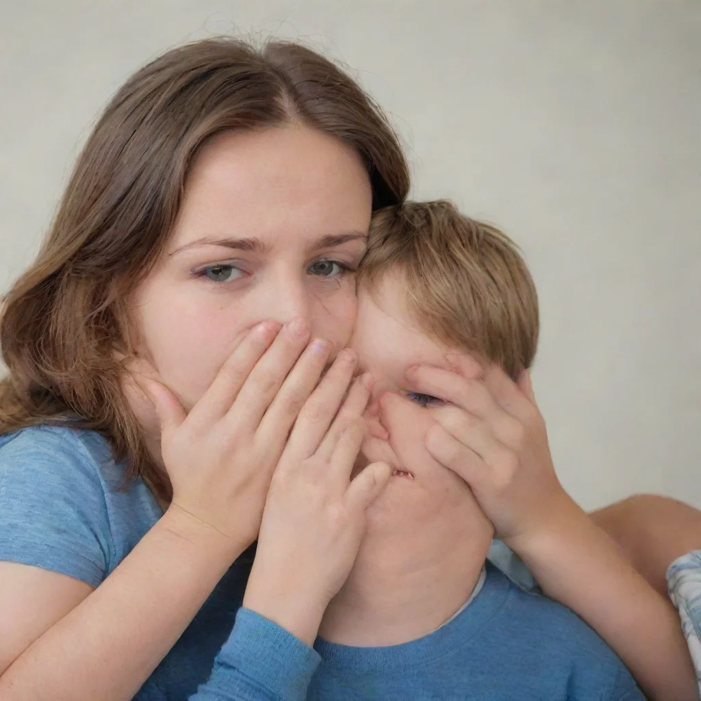 aiamazing a women covering a boy mouth with her hands awesome portrait 2