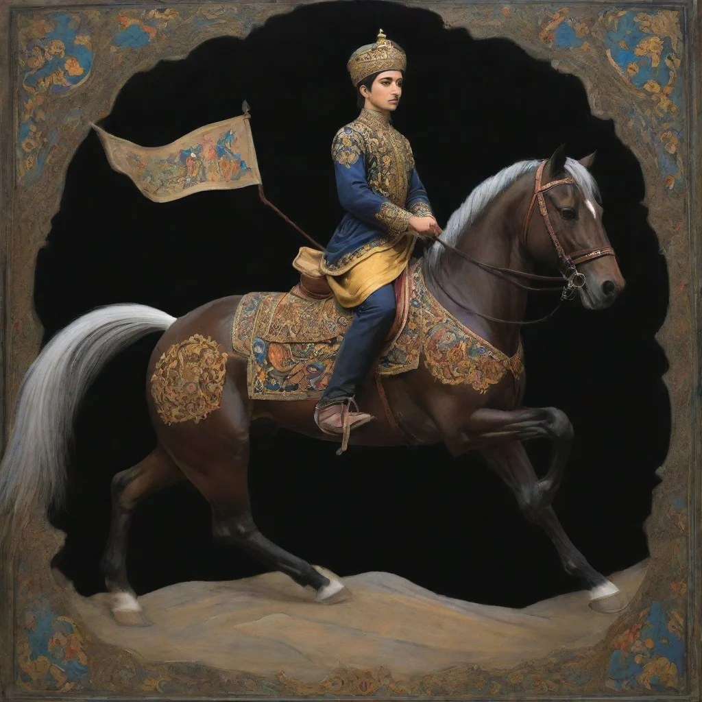 aiamazing a young champion on horse with shahnameh design art dark awesome portrait 2