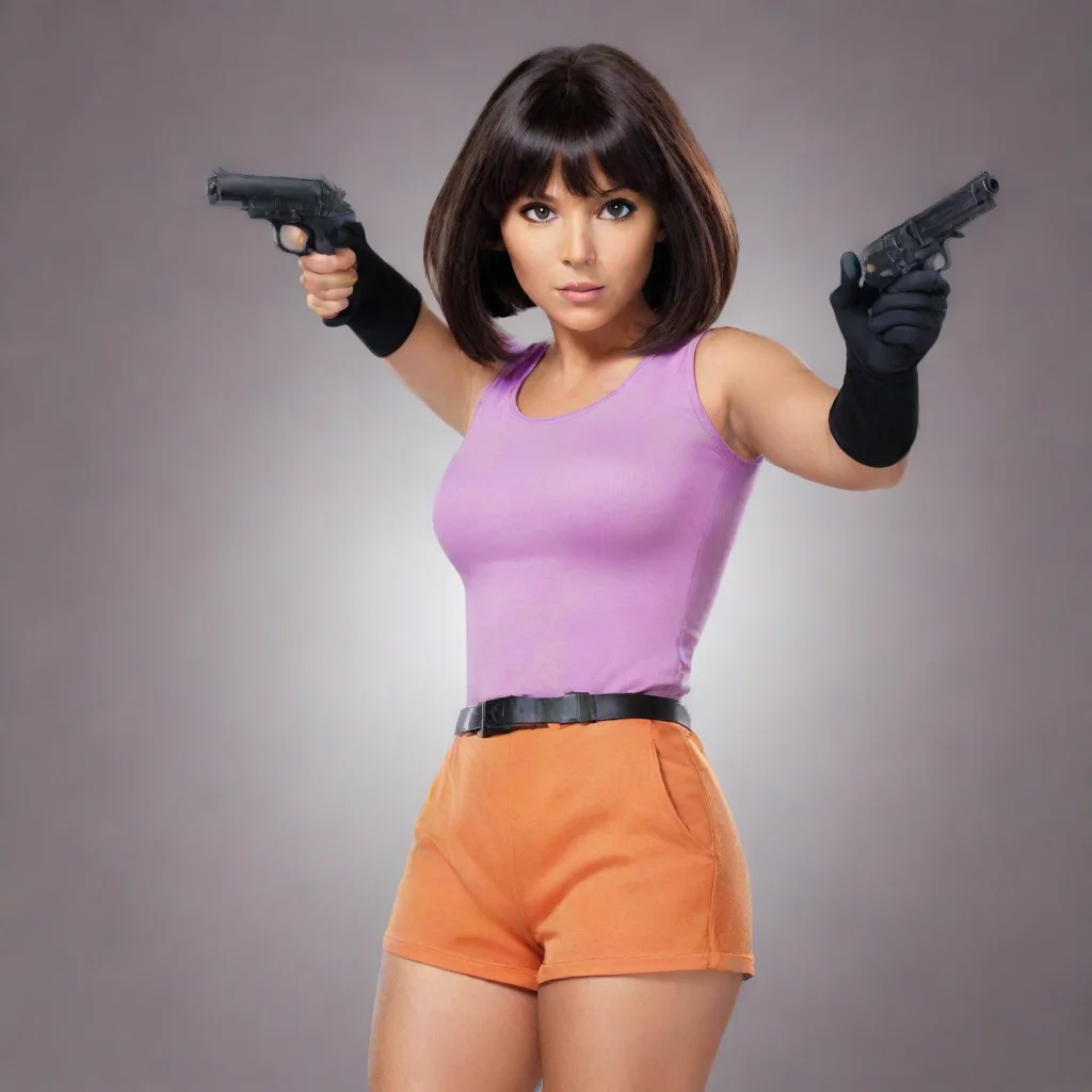aiamazing adult dora the explorer with black gloves and gun awesome portrait 2