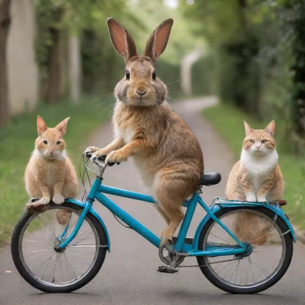 aiamazing agame un conejo en una bicicleta con casco a la par de un gatos awesome portrait 2