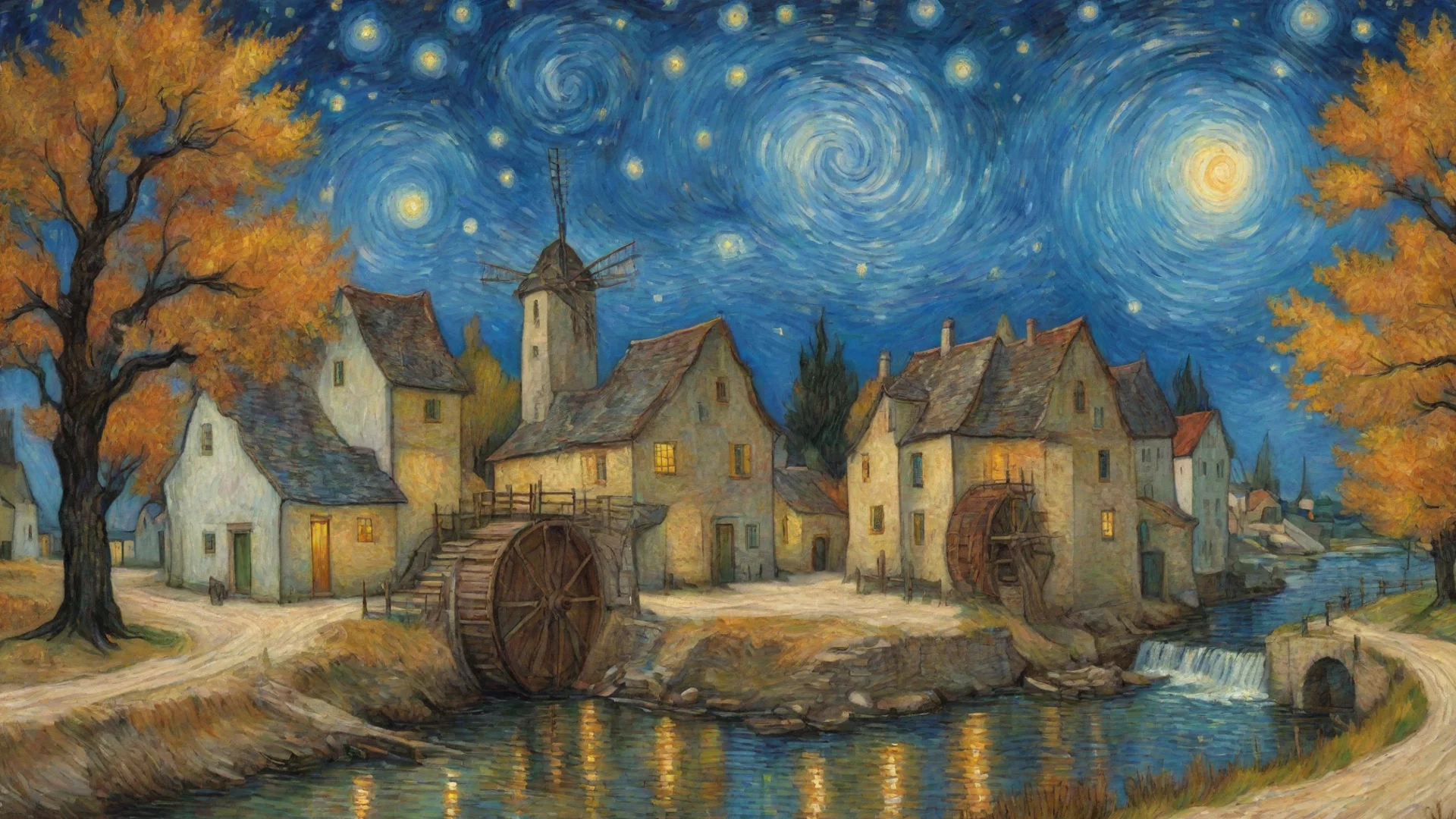 aiamazing amazing van gogh peaceful town watermill hd starry daytime happy wonderful awesome portrait 2 hdwidescreen
