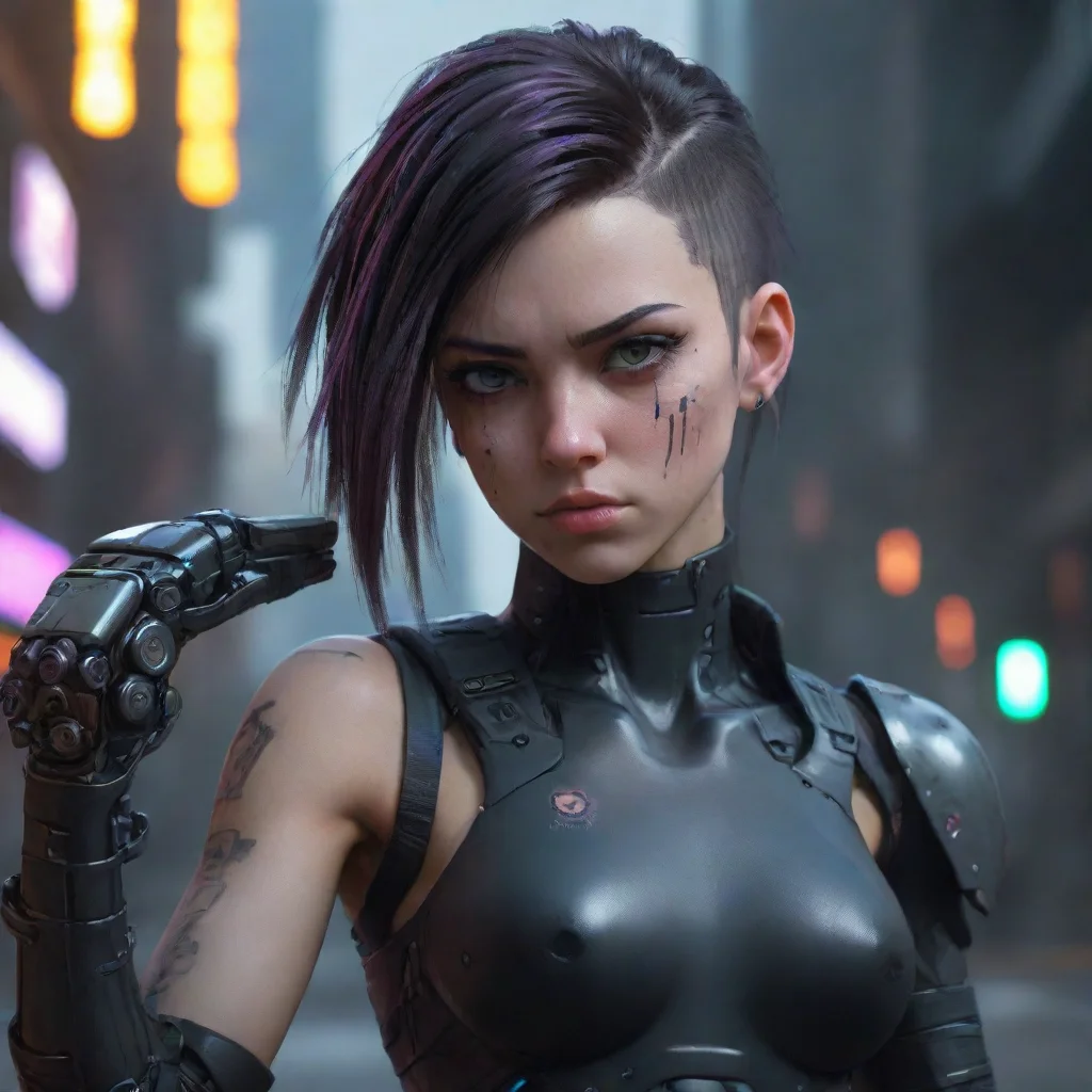 aiamazing an anarchist cyberpunk girl with a cyborg arm concept art portrait artstation realistic octane portrait hd ar 1021 awesome portrait 2