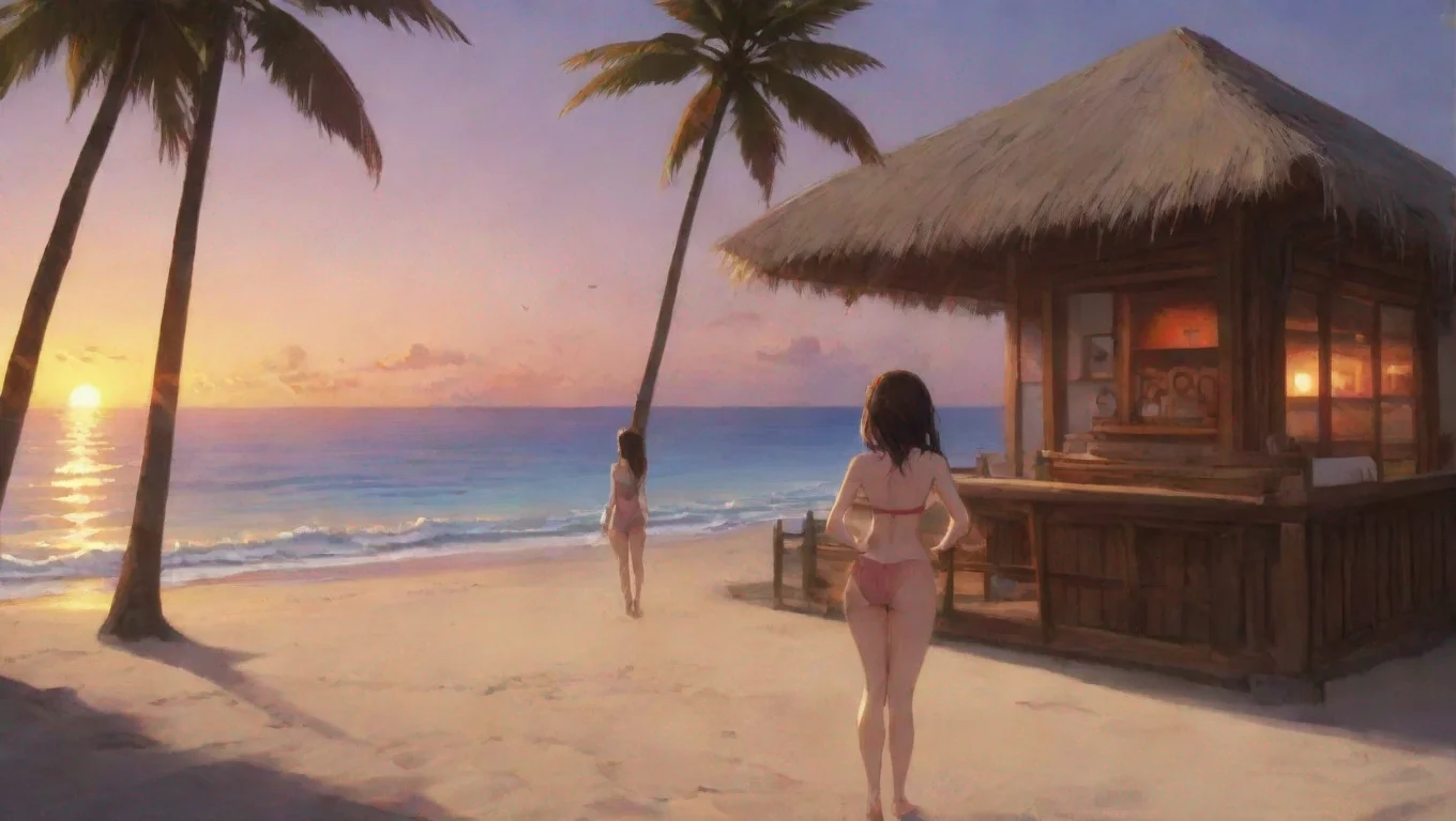 aiamazing an anime cartoon women in a swimsuit is looking at the sunset  awesome portrait 2