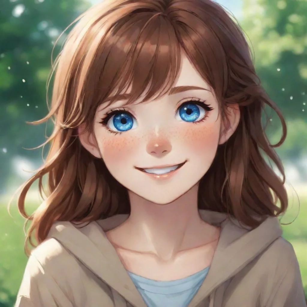 aiamazing anime art brown hair blue eyes freckles smiling cute awesome portrait 2