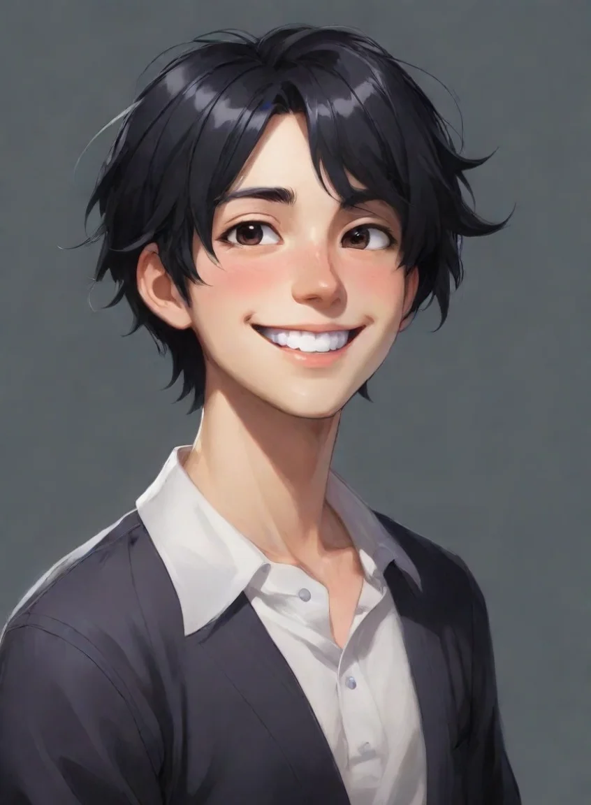 aiamazing anime art hi smile guy boofy black hair wave hi kind character portrait waist up artstation artistic  awesome portrait 2 portrait43