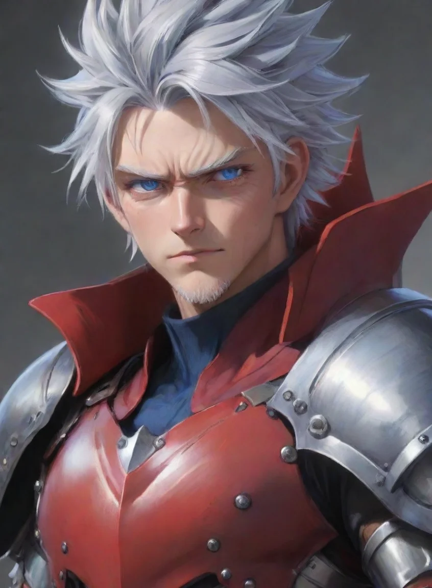 aiamazing anime character hd grey hair colorful red armor blue eyes spiky hair epic male character masuline hero art artstation hd awesome portrait 2 portrait43