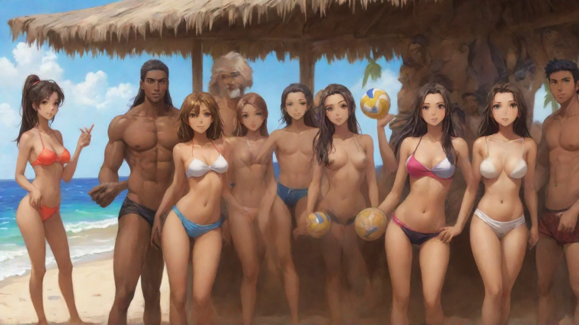 aiamazing anime girls and guys playing volleyball on the beach awesome portrait 2