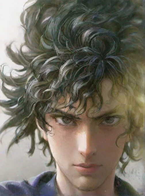 aiamazing anime man curly hair black hair anime hd epic artstation face eyes clear awesome portrait 2