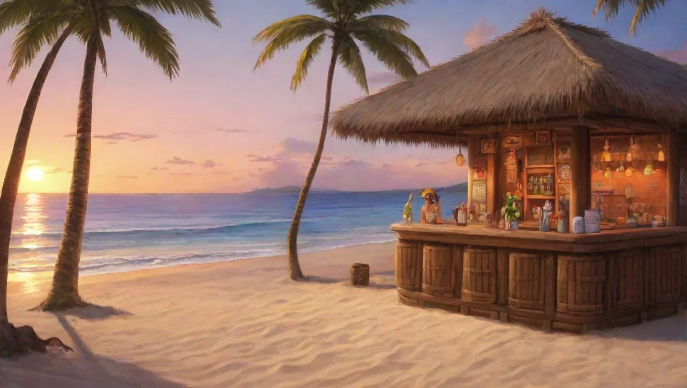 aiamazing anime tiki bar by the beach at sunset awesome portrait 2 widescreen