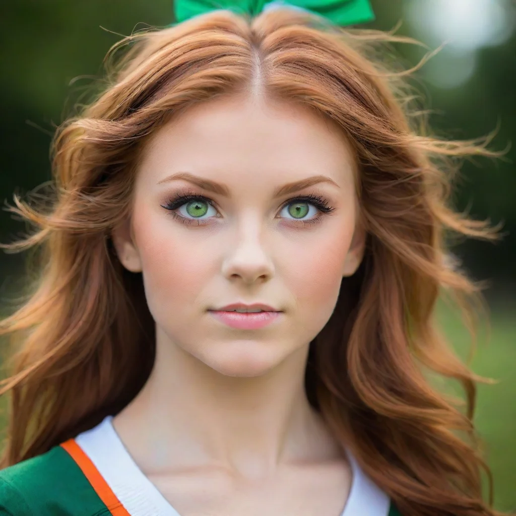 aiamazing auburn haired cheerleader with bright green eyes awesome portrait 2