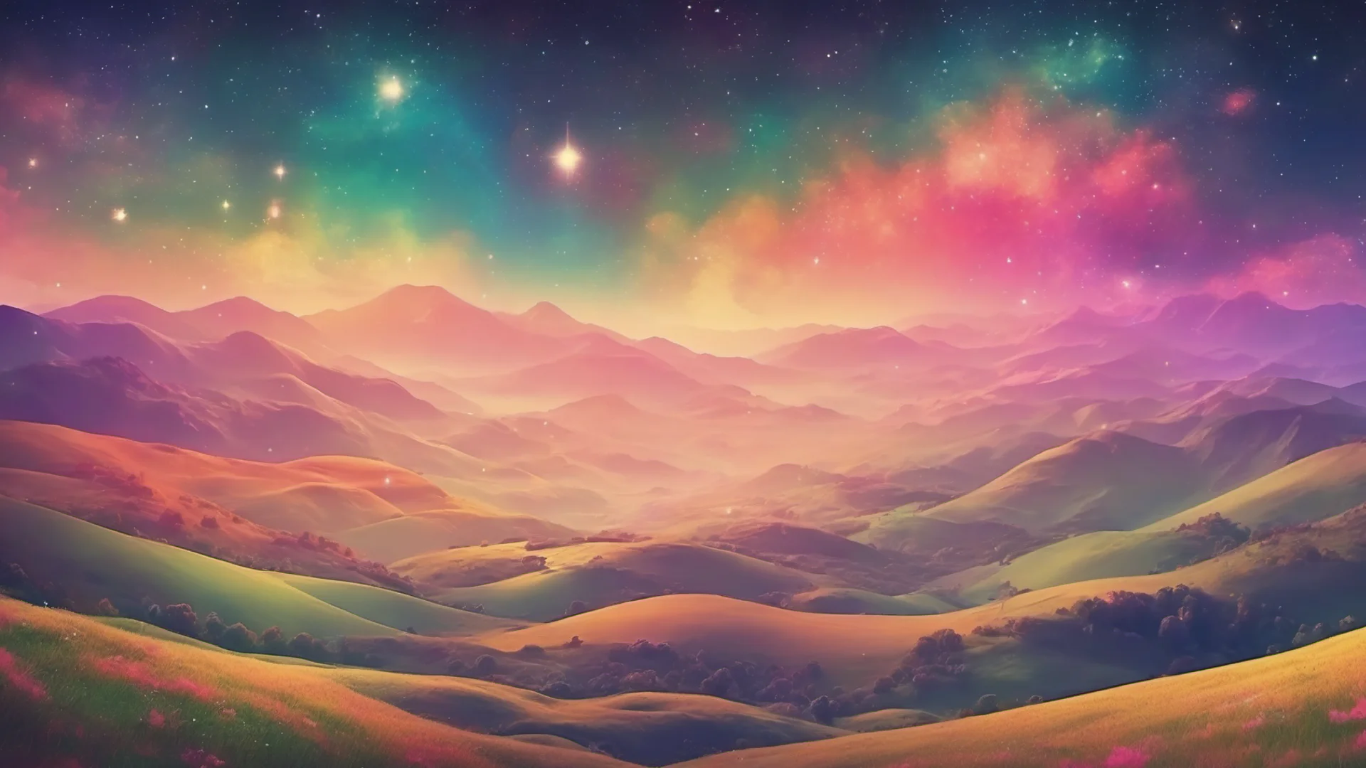 aiamazing background gentle rolling hills valleys colorful fantasy universe stars wide