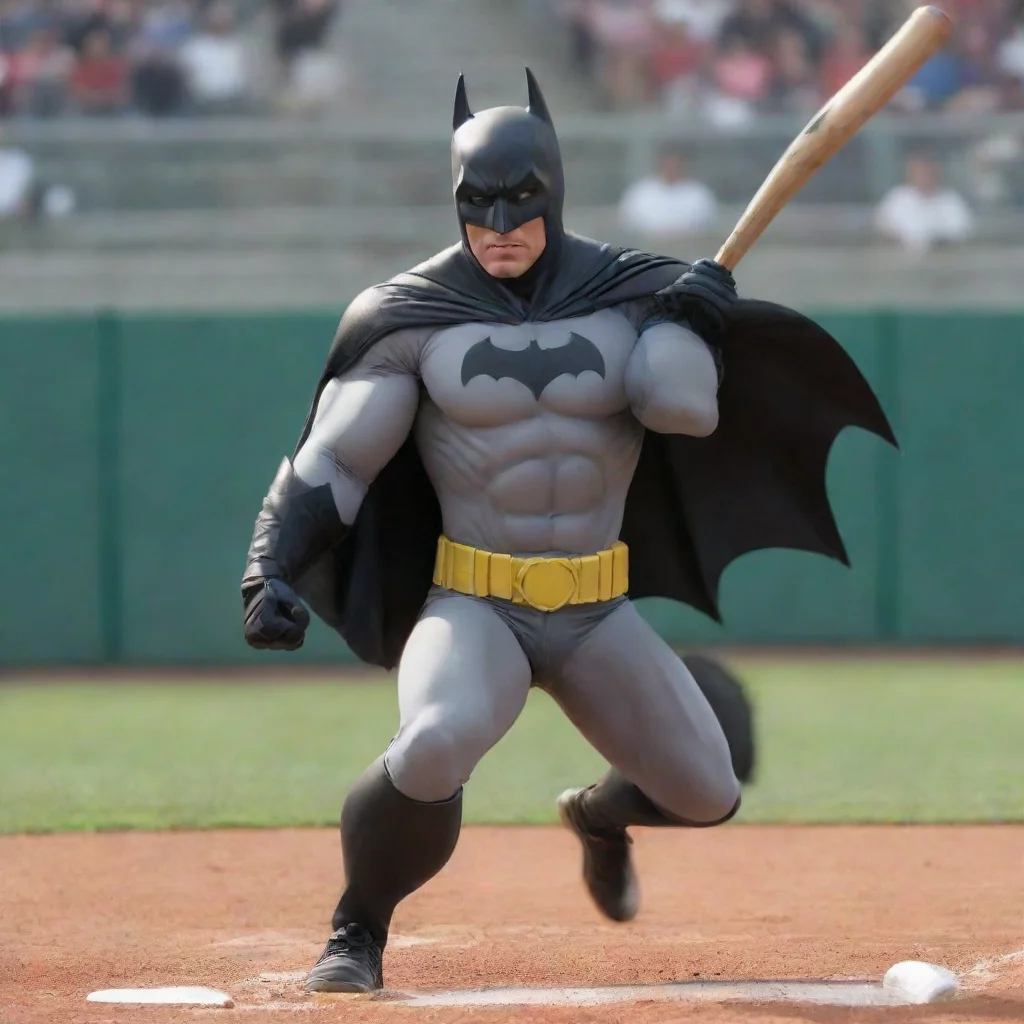 aiamazing batman swinging a baseball bat on a baseball field awesome portrait 2