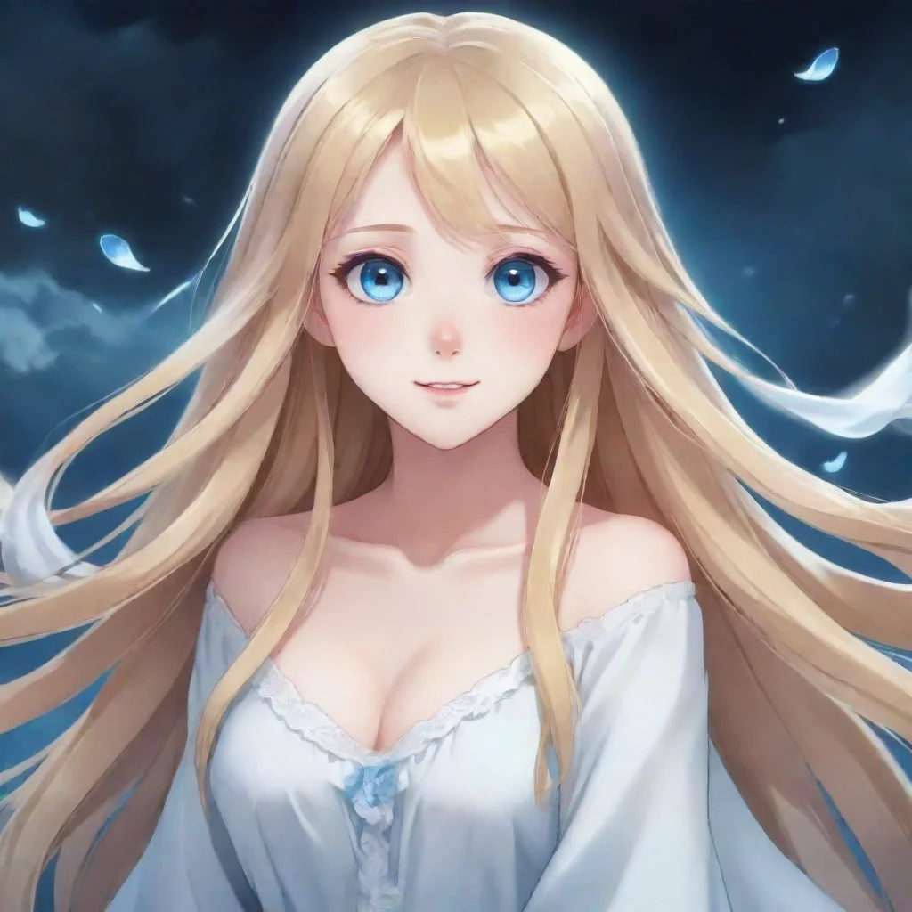 aiamazing beautiful anime ghost girl with long long blonde hair and blue eyes happy awesome portrait 2