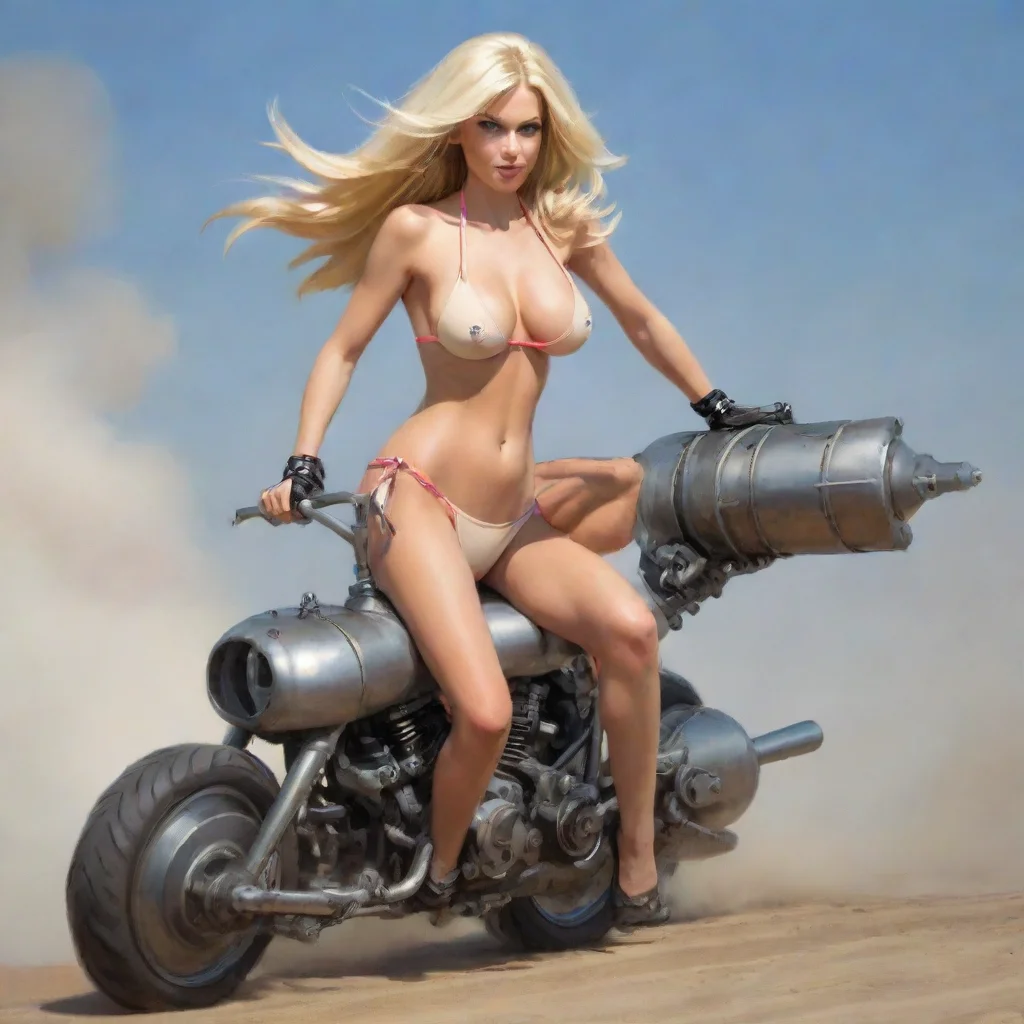 aiamazing bikini blonde riding on mechanical bullet awesome portrait 2
