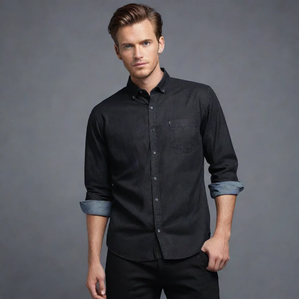aiamazing black long sleeve denim shirt with the sleeves rolled up awesome portrait 2