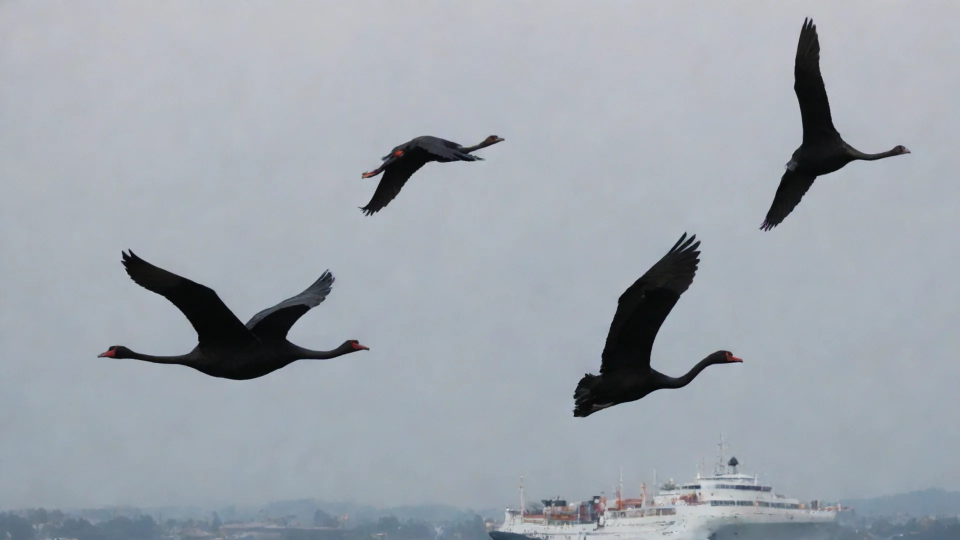 aiamazing black swans flying over a ship awesome portrait 2 hdwidescreen