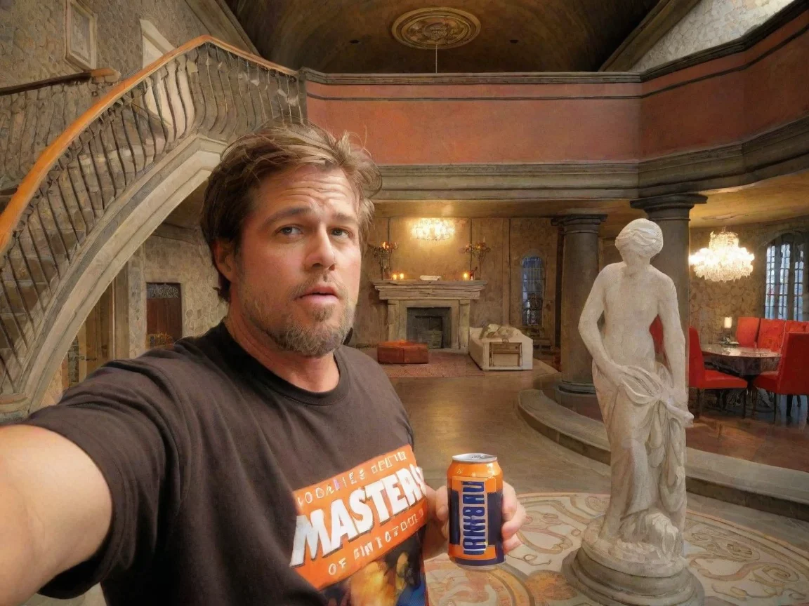 aiamazing brad pitt drinking irn bru in a cathedral awesome portrait 2