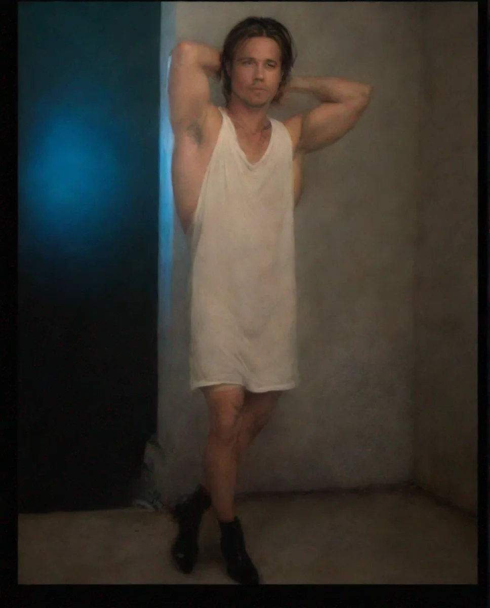 aiamazing brad pitt wearing white dress awesome portrait 2