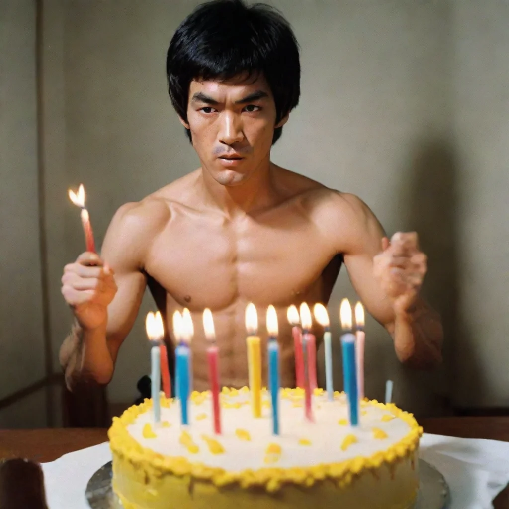 aiamazing bruce lee blowing up birthday candles awesome portrait 2